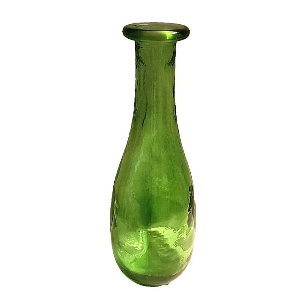 Vintage Green Colored Glass Vase or Bottle Made in Spain 11 Inches Tall
